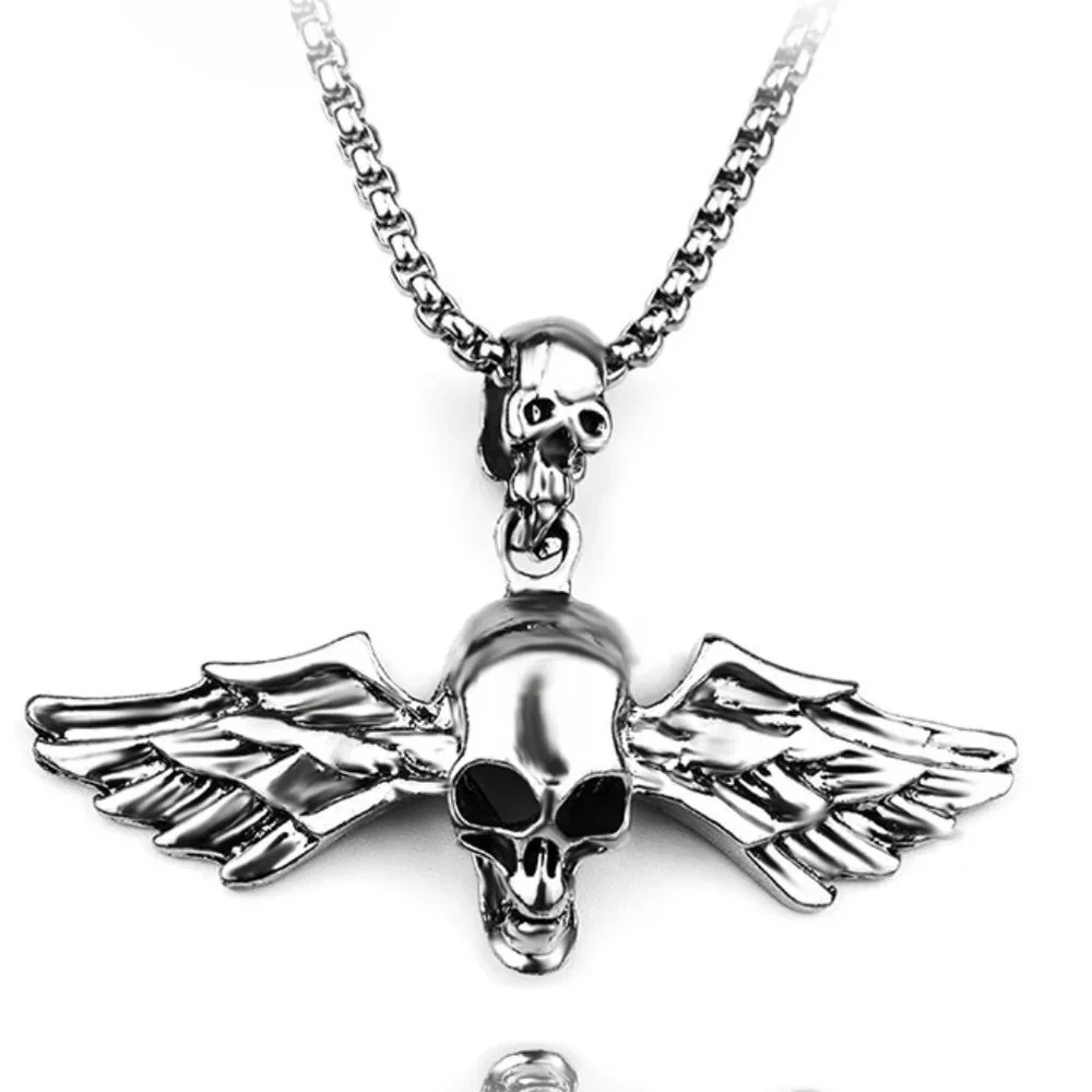 ❤️Viking style brand street skull wings pendant necklace for men, N90201P199